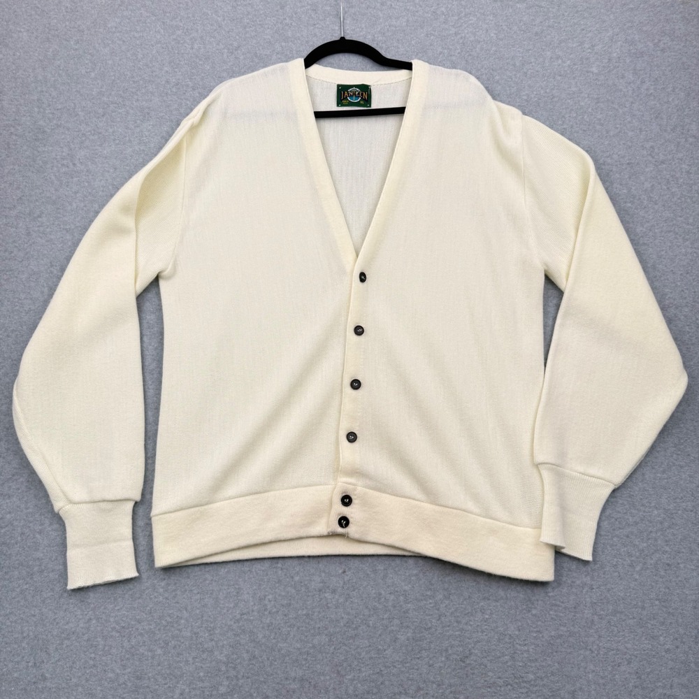 Jantzen Cardigan Sweater Mens XL Grandpacore Vintage Cream V-Neck Button Up